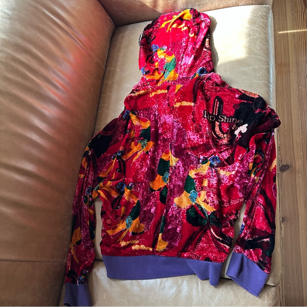 Custo Barcelona rare multi velvet hoodie Y2K luxe designer 100% silk jacket - Picture 3 of 8